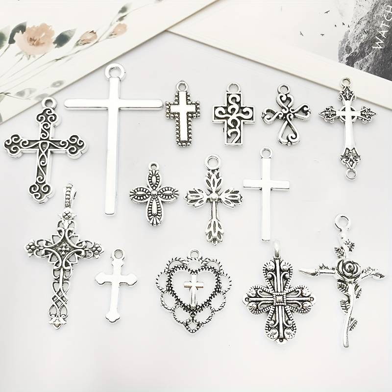 Randomly Mix 15pcs Antique Silver Fashion Cross Charms Pendants For Jewelry  Making Findings Crafting Accessory For DIY Necklace Bracelet